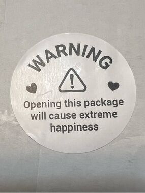 Warning Sticker 2in Opening this package will cause extreme happiness Roll of 50